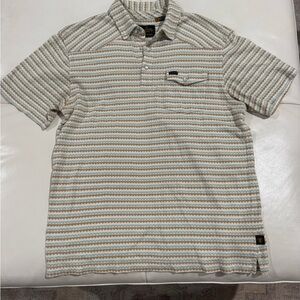 Howler Brothers Cream and Brown Striped Polo